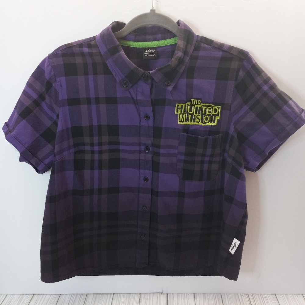 Disney Her Universe Haunted Mansion Crop Button Down Plaid Blouse